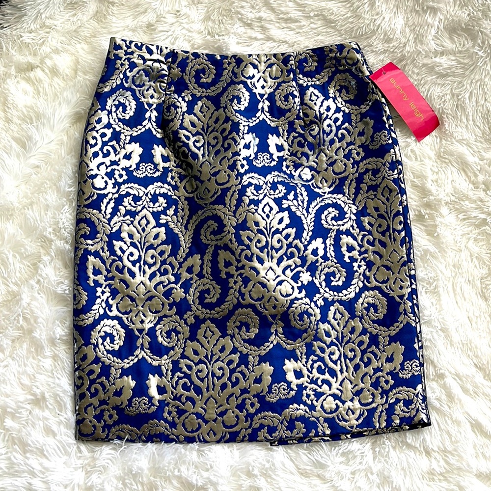Blue & Silver Pencil Skirt